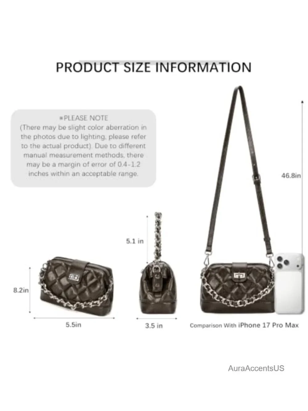 Mini Quilted Crossbody Bag with Detachable Chain, Vegan Leather Top Handle Purse